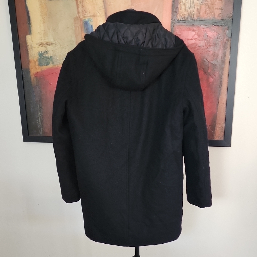 J.Crew Men’s Black Wool Trench Coat | Quilted Lined Hooded Jacket | Winter Essen - Picture 5 of 12